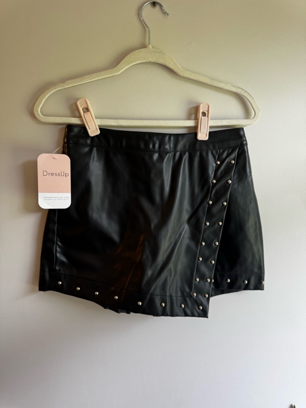 DressUp Black Faux Leather Mini Skort with Stud Details
